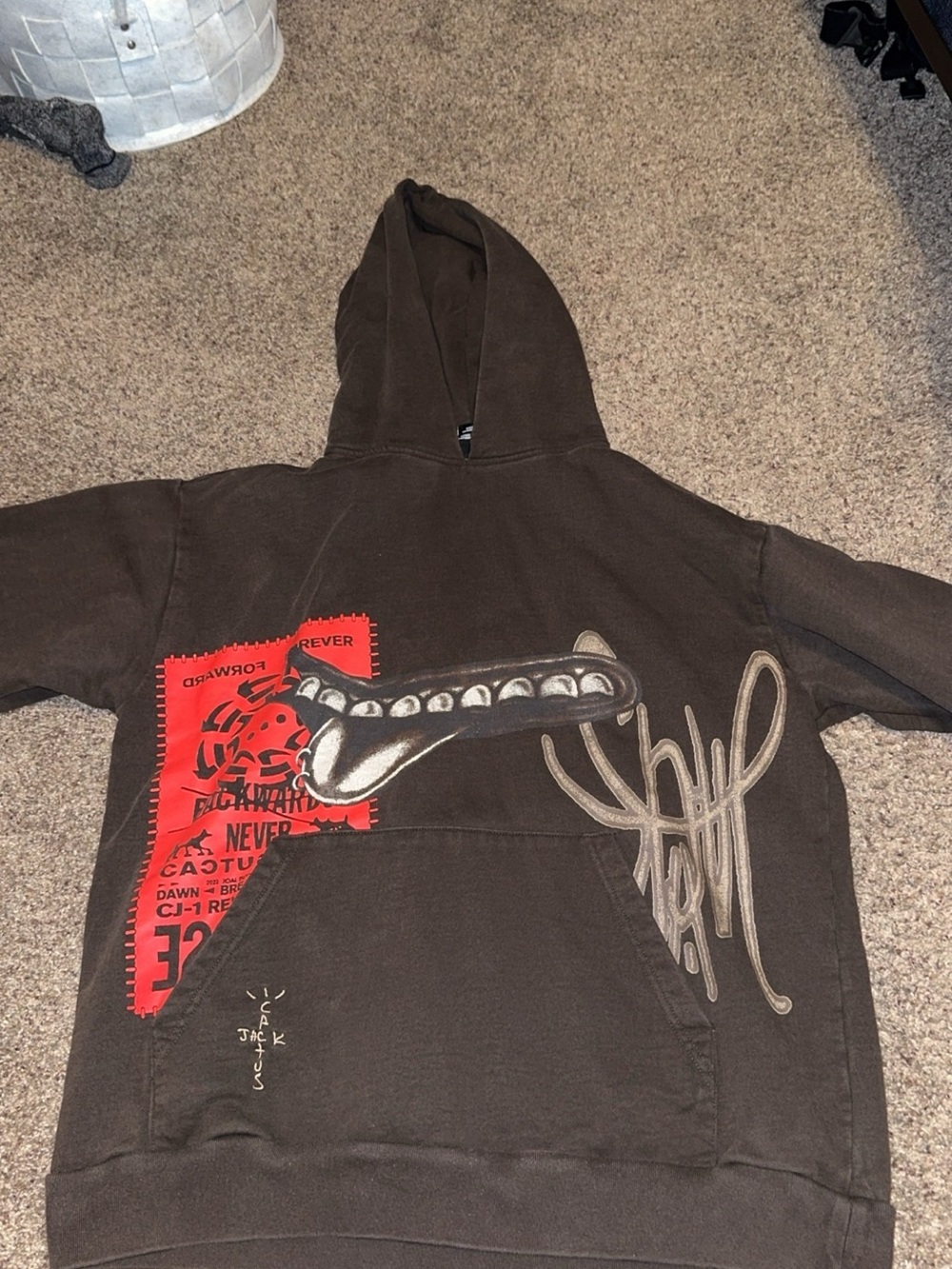 Travis Scott Brown Hoodie Sweater with Red Graphic